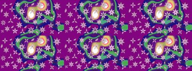 Düz Çiçek Elementleri Tasarımı. Renkli Bahar Teması eskiz kalıbı. Mor renkli çiçekler. Güzel çiçek deseni..