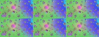 Çiçekli karalama şeklinde Raster çiçek deseni. Nazikçe, güzel çiçek arkaplanı. Yeşil renkte çiçekler.