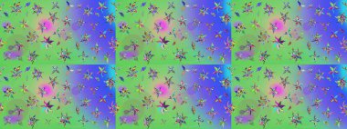 Çiçekli karalama şeklinde Raster çiçek deseni. Nazikçe, güzel çiçek arkaplanı. Yeşil renkte çiçekler.