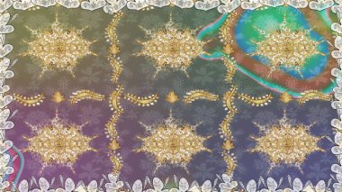 Paisleys zarif çiçek desenli dikdörtgen arka plan duvar kâğıdı illüstrasyonlu klasik stil, modern 3D çizgili sanat altın ve gri desenli çiçek yaprakları ve süslemeleri..