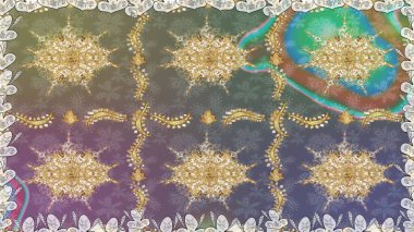 Paisleys zarif çiçek desenli dikdörtgen arka plan duvar kâğıdı illüstrasyonlu klasik stil, modern 3D çizgili sanat altın ve gri desenli çiçek yaprakları ve süslemeleri..