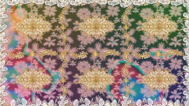 Çiçek süsü kumaş deseni, cam, çiçek desenli altın elementli, nötr renklerde metal. Klasik raster altın pürüzsüz desen.