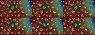 Şatafatlı bahar bahçesi dokusu. Kahverengi renkte çiçek eskizi. Raster illüstrasyonu. Çiçek deseni. Kahverengi renkte çiçekler.