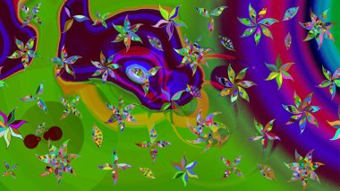 Yeşil renkli Asya tekstili. Raster illüstrasyonu. Çiçek desenini çiz.