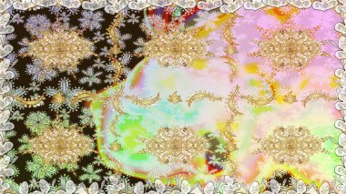 Altın elementlerle nötr renklerde altın desen. Raster geleneksel oryantasyon süsü. Kusursuz klasik altın desen.