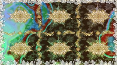 Raster klasik barok çiçeksiz altın desenli. Lüks, kraliyet ve Viktorya dönemi konsepti. Kahverengi renklerdeki altın desenli altın elementler. Süsleme.