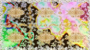 Duvar kâğıdı barok, İspanyol kumaşı. Şık bir grafik desen. Tarafsız renklerde altın elementler. Kusursuz raster arka plan. Çiçek deseni.