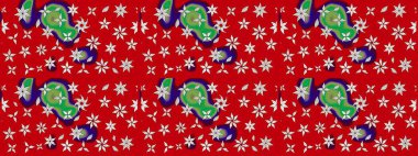 Raster illüstrasyonu. Raster illüstrasyonu. Asya tekstil tarzında. Çiçek desenli çizim. Kırmızı renkte çiçekler.