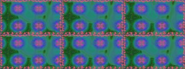 Yeşil renkli çiçekler. Renkli Bahar Temalı Kusursuz Arkaplan. Düz Çiçek Elementleri Tasarımı. Raster illüstrasyonunda kusursuz çiçek deseni.