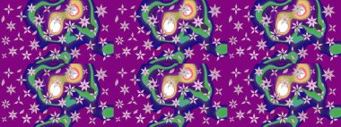 Düz Çiçek Elementleri Tasarımı. Renkli Bahar Teması eskiz kalıbı. Mor renkli çiçekler. Güzel çiçek deseni..