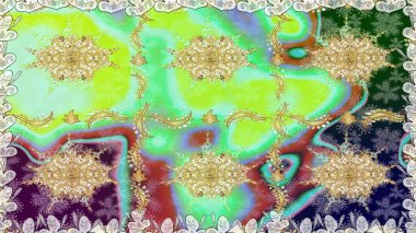 Barok tarzında kusursuz bir doğulu süsü. Geleneksel klasik raster altın pürüzsüz desen. Yeşil renklerdeki altın elementler.