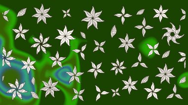 Yeşil renkli çiçekler. Raster illüstrasyonu. Çiçek desenli eskiz, vuruşlar, sıçramalar, yaz çiçekleri..