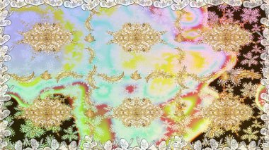 Geleneksel klasik altın desen. Altın elementlerle nötr renklerde altın desen. Barok tarzında kusursuz bir doğulu süsü. Raster doğulu süsü.