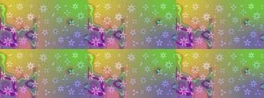 El çizimi. Raster illüstrasyonu. Çiçekler, dallar, bitkiler ve çiçekler. Güzel kumaş deseni.