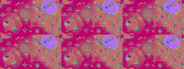 Eskiz modeli etnik tasarım. Yatak çarşafları, ceket, paket tasarımı, kumaş ve moda kavramları için tekstil baskısı. Çiçekleri, deniz kabukları, mandalaları ve suluboya efektleri olan deniz altyapısı.