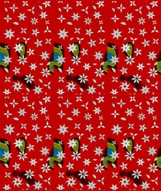 Tekstil için suluboya eskiz deseni. El çizimi çiçek çizimi deseni (fayans). Şirin çiçekli, desenli, kırmızı renkli çizim deseni.