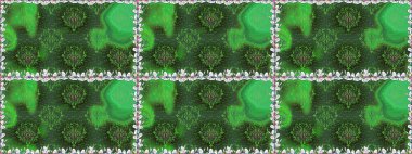 Yeşil renklere karalamalar çizen kusursuz çiçek deseni. Raster illüstrasyonu.