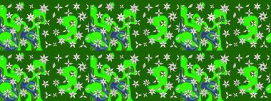 Raster illüstrasyonundaki çiçek desenli çizim. Suluboya tarzında yeşil renkte çiçekler.