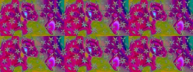 Suluboya çizim kalıbı. Suluboya tarzında mor renkli çiçekler. Çiçek izi.