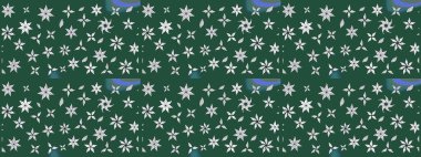 Çiçekli ipek eşarp. El çizimi çiçek unsurları olan soyut çizim raster deseni. 1950-1960 motifleri. Retro tekstil tasarım koleksiyonu. Yeşil yeşile.