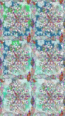 Raster illüstrasyonu. El çizimi. Çiçekli, yapraklı, çiçeksiz çiçek desenli..