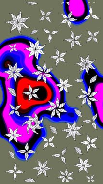 Renkli Bahar Teması eskiz kalıbı. Yeşil renkli çiçekler. Raster illüstrasyonundaki çiçek desenli çizim. Düz Çiçek Elementleri Tasarımı.