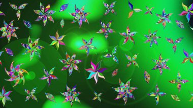 Renkli yeşil çizim kalıbı. Elle çizilmiş sonbahar çiçeği deseni. Yeşil renkli çiçekler. Tekstil ve kapak tasarımı için mükemmel. Doodle tarzı.