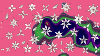 Üzerinde pembe renkte bitkilerden oluşan parlak bir halı olan çizim deseni.