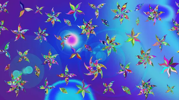 Raster illüstrasyonu. Mavi renkli şirin tekstil tarzında. Çiçek arkaplan. Renkli çizim kalıbı. Çiçek duvar kağıdı.