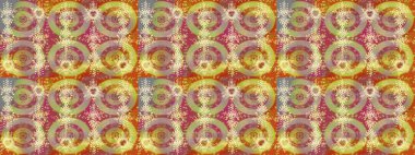 Tekstil için suluboya eskiz deseni. El çizimi çiçek çizimi deseni (fayans). Şirin çiçekler, desenli, nötr, bej ve sarı renklerle renkli çizim deseni.