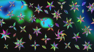 Raster illüstrasyonu. Gri renklerde. 3D çiçekler, çizim.