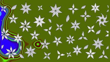 El çizimi çiçek unsurları olan soyut çizim raster deseni. Retro tekstil tasarım koleksiyonu. Yeşil yeşile. Çiçekli ipek eşarp. 1950 'ler-1960' lar motifleri.