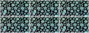 Çocuksu tasarım. Siyah ve mavi arka planda. El çizimi çiçekli, pürüzsüz bir desen. Tekstil, kumaş, ambalaj, hatıra defteri için güzel çiçek arkaplanı..