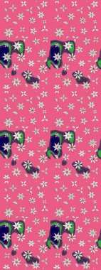 Eski usul. Kumaş, tekstil, duvar kağıdı baskısı için. Raster illüstrasyonu. Eskiz geçmişi. Renkli desenli eskiz deseni, pembe çiçekler ve dekoratif elementler..