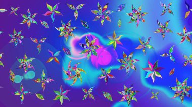 Moda baskıları için zarif bir şablon. Küçük renkli çiçekler. Motley illüstrasyonu. Küçük çiçekte güzel bir desen. Mavi çiçekli bahar çiçekleri.