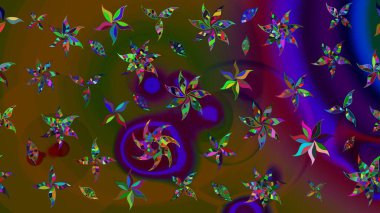 Nakış desenli çiçek deseni. Renkli grunge, soyut arkaplanı colokahverengi çiçeklerle süslüyor. İzler, kumaş, duvar kağıtları, tekstil için raster dokusu.