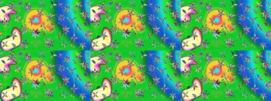 Yeşil renkli çiçekler. Kumaş desenli papatya çiçekleri ayrıntıları.