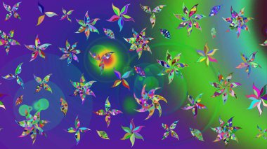 Çiçeksel çizim kalıbının yansıması. Vadinin yeşil renkli çiçekleri.