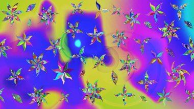 Renkli Bahar Teması eskiz kalıbı. Raster. Düz Çiçek Elementleri Tasarımı.