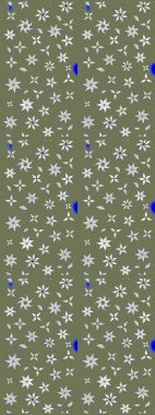 Tekstil, kumaş, ambalaj, hatıra defteri için hoş bir çiçek arkaplanı. Yeşil arka planda. Elle çizilmiş çiçek desenli Raster çizimi. Çocuksu tasarım.