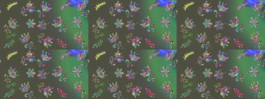 Manzaralı çiçek deseni. Sevgililer günü ve tebrik kartı konsepti için şık bir davetiye. Çiçek kompozisyonu, el boyası, hassas şablon. Üst görünüm, yumuşak gri, yeşil ve mavi renk.