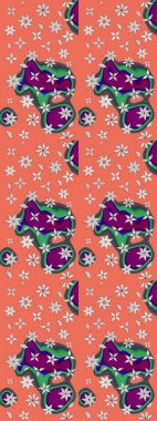 Arkaplan dokusu, duvar kağıdı, turuncu ve nötr renklerde çiçek teması. Soyut etnik raster çizim kalıbı. Kabile sanatı boho baskısı, klasik çiçek arkaplanı.