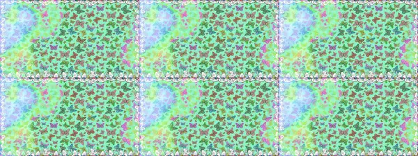 Raster illüstrasyonu. Çizim, karalama, karalama. Mavi ve nötr arka planda güzel, pürüzsüz kelebek örtüsü. Bahar Kelebeği teması. Sonsuz. Giysi kumaşı için böcek kumaşı parçası tekrarlanıyor.