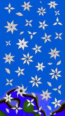 Raster illüstrasyonu. Mavi kıvırcık çiçekler mavi renkte şekillenir. Klasik çiçek tasarım elementleri.