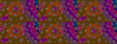 Küçük çiçekteki sevimli çiçek deseni. Bir sürü kahverengi ve soyut çiçekli tropik eskiz deseni. Varicolobrown Raster çizimi.
