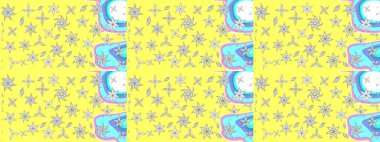 Çiçek tasarımı için inanılmaz bir kolaj cenneti tarzı. Çiçekli zambakların eskiz geçmişi. Parlak çiçekli kolaj çiçekleri sarı ve beyaz.