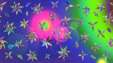 Raster illüstrasyonu. Çiçekli karalama şeklinde Raster çiçek deseni. Yumuşak, bahar çiçekleri mavi renklerde.