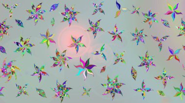 Gri renkli bitkilerden oluşan parlak çiçekli çizim deseni.