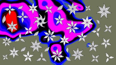 Suluboya, elle çizilmiş. Yeşil yapraklı yabani çiçekler. Raster illüstrasyonu. Taslak arkaplan deseni.