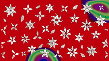 Raster illüstrasyonundaki çiçek desenli çizim. Renkli Bahar Teması eskiz kalıbı. Kırmızı renkte çiçekler. Düz Çiçek Elementleri Tasarımı.